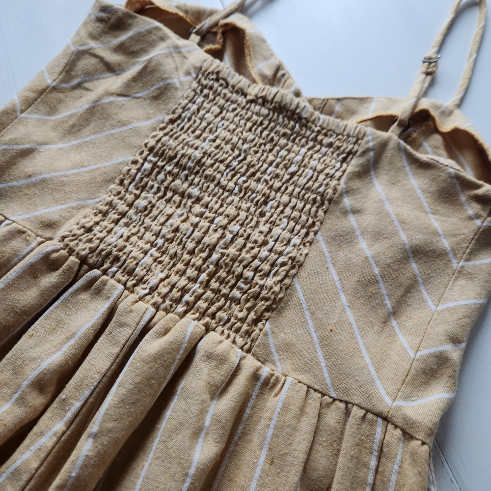 Linen Striped Yellow Jumpsuit - Picture 10 of 10